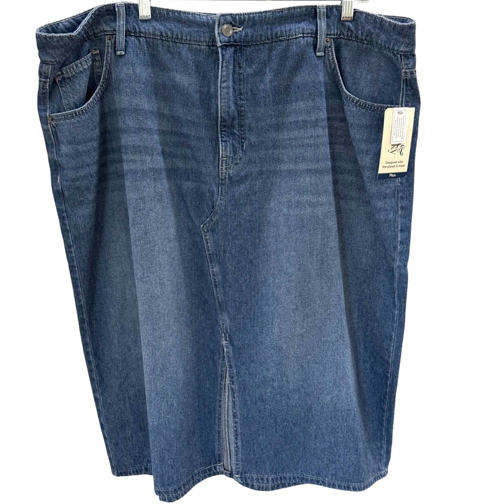 Terra & Sky Plus Size 20W Denim Midi Skirt NWT Front Slit Modest Cottagecore